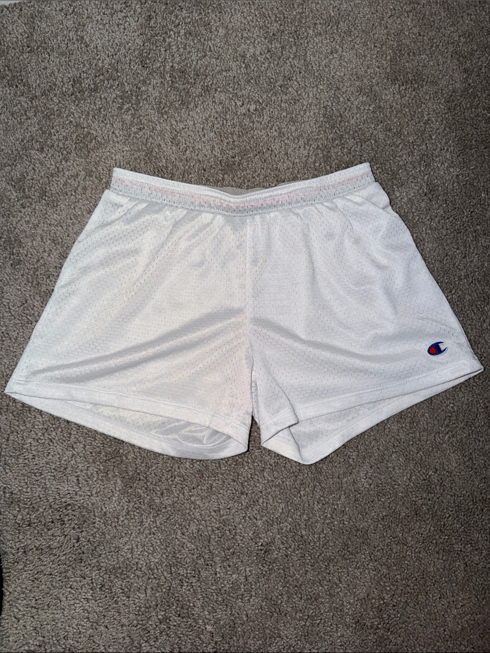 Champion White Athletic Mesh Shorts with Logo